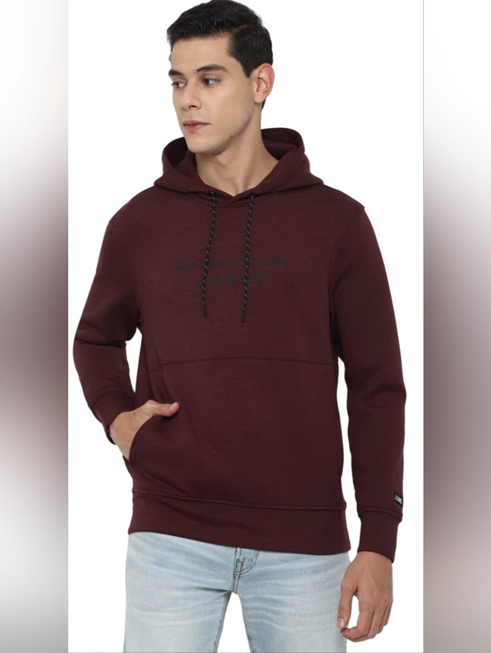 American Eagle Men XL Hooded Sweatshirt Burgundy Pullover Cozy Soft Long Sleeve